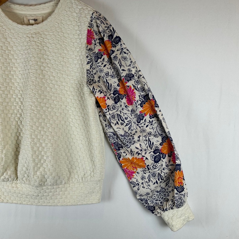 Porridge Anthropologie Women's Quilted Sweater Floral Puff Sleeve Cream Size S - Picture 9 of 10